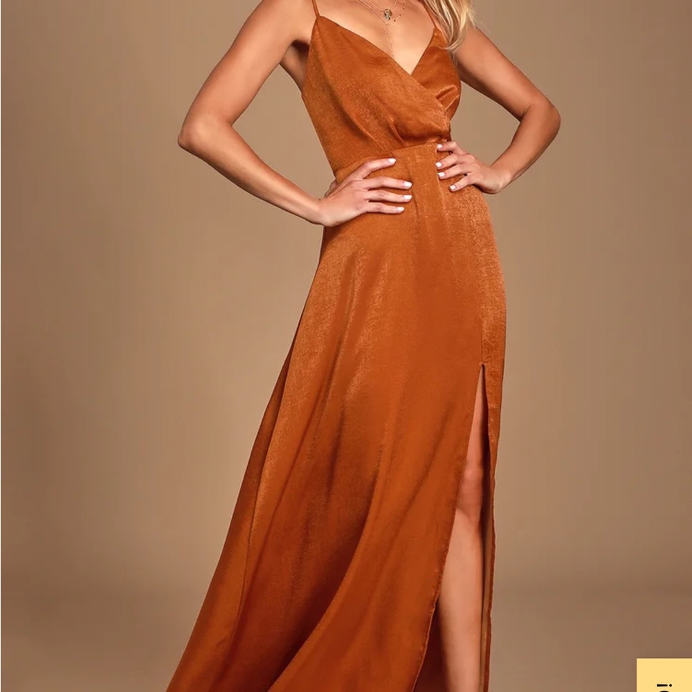 Constantine rust orange satin maxi dress
